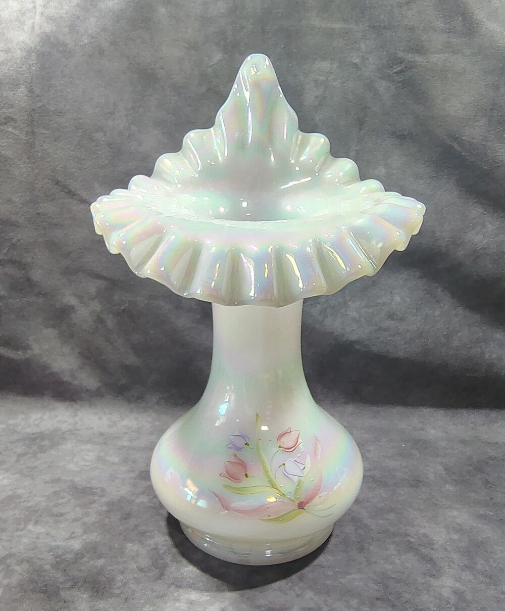 Vtg. Fenton opalescent jack in the pulpit hand painted, Signed & Double Sticker